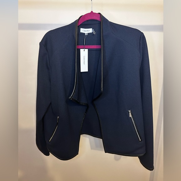 Calvin Klein Womens size XL Navy Blue Kiss Front Jacket Black Trim. - Picture 2 of 7